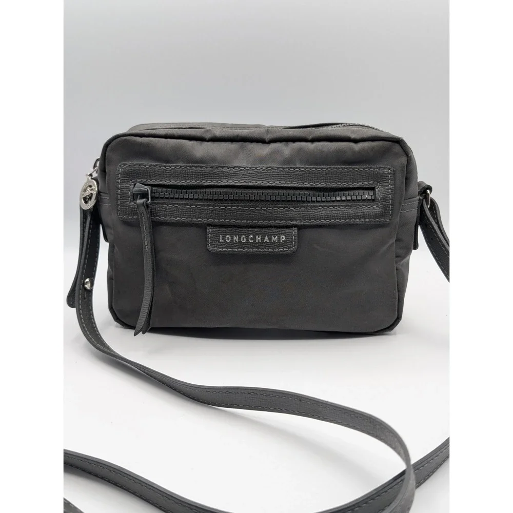 Longchamp Le Pliage Neo Camera Crossbody Bag Grey Nylon Leather French-Made